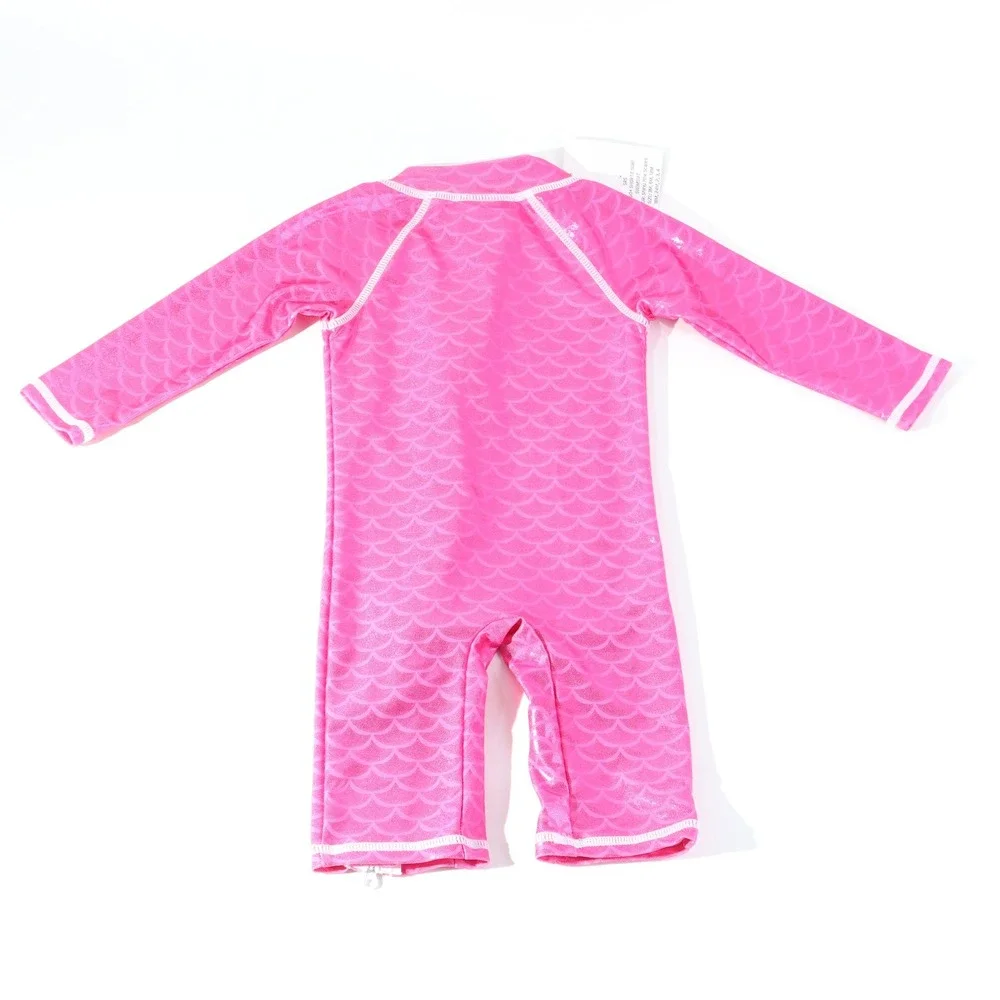 Flap Happy Pink Mermaid Scale UPF 50+ Long Sleeve Rash Guard Swimsuit NWT